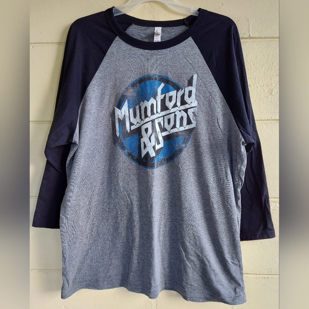 Mumford & Sons Raglan T Shirt 3/4 Sleeve Black and Gray